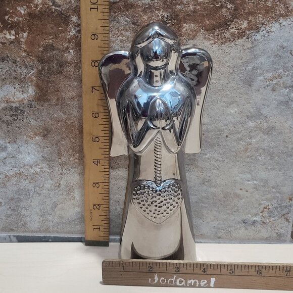 Ceramic Silver Mirror Glaze Finish Angel Figurine - Picture 9 of 10